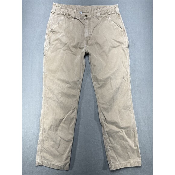 Carhartt Pants Mens 33x31 Beige Distressed Grunge Workwear Carpenter Hammer Loop - Picture 1 of 12